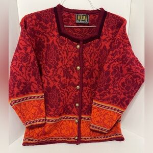 Oleana Women's Red and Orange Cardigan Sweater